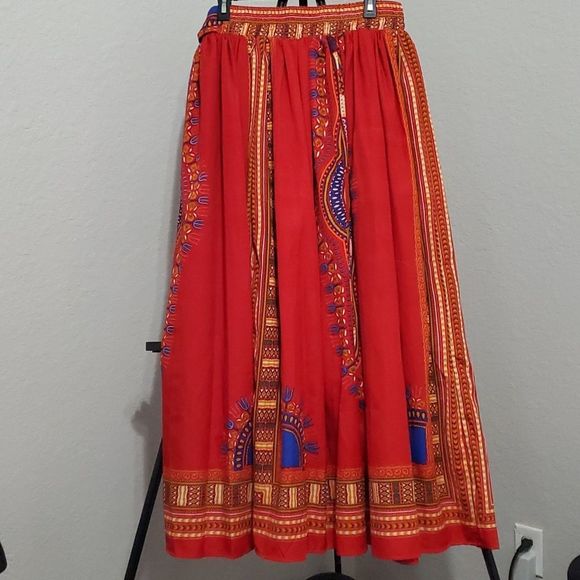 Dresses & Skirts - Red Tribal Full Skirt w/ Extra Sash Size Large